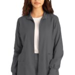Landau ProFlex Women's Scrub Jacket with pockets and mock neck, ideal healthcare uniform.