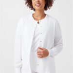 Landau ProFlex Women's Snap-Front Scrub Jackets in modern fit with 3 pockets