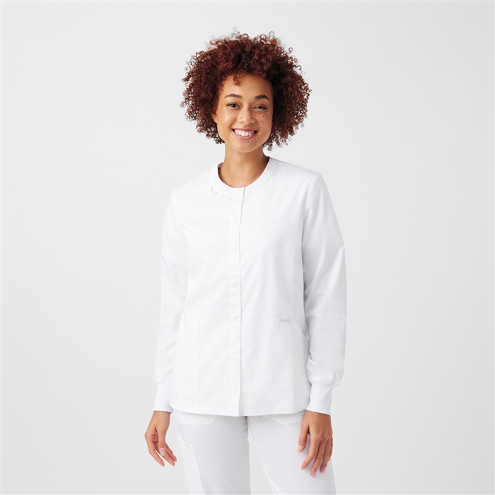 Landau ProFlex Women's Snap-Front Scrub Jackets in modern fit with 3 pockets - view 2