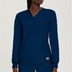 Landau Scrub Zone Unisex Long Sleeve V-Neck Scrub Top in various colors