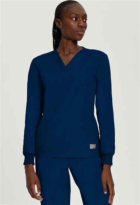 Landau Scrub Zone Unisex Long Sleeve V-Neck Scrub Top in various colors