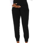 Med Couture Maternity Jogger Scrub Pants in Black, stylish nursing scrubs for healthcare professionals