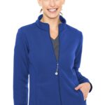 Med Couture Women's Fleece Scrub Jacket with 4 pockets in various colors