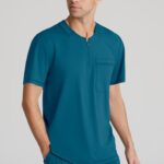 Skechers by Barco Men's Flex Knit Curved Neck Scrub Top in various colors