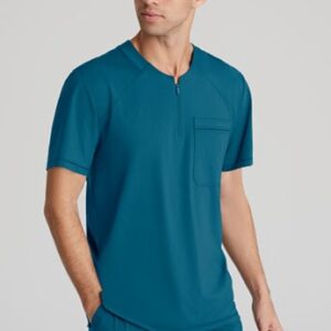 Skechers by Barco Men's Flex Knit Curved Neck Scrub Top in various colors