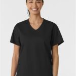 WonderWink Women's Curved V-Neck Scrub Top in Black