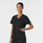 WonderWink Women's Curved V-Neck Scrub Top in Black - view 3